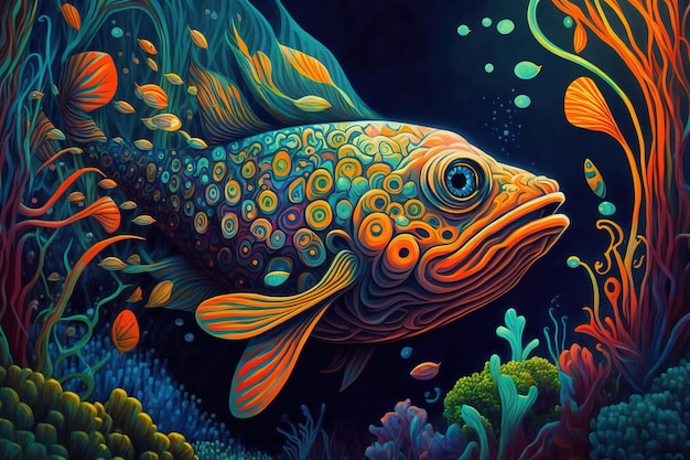 Un poisson coloré avec un poisson dessus