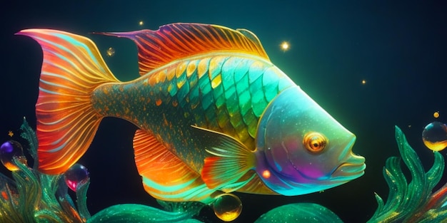 Photo poisson contrasté néon métallisé brillant
