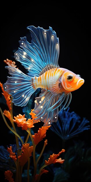 Photo un poisson avec un corps orange et blanc et les nageoires bleues du poisson