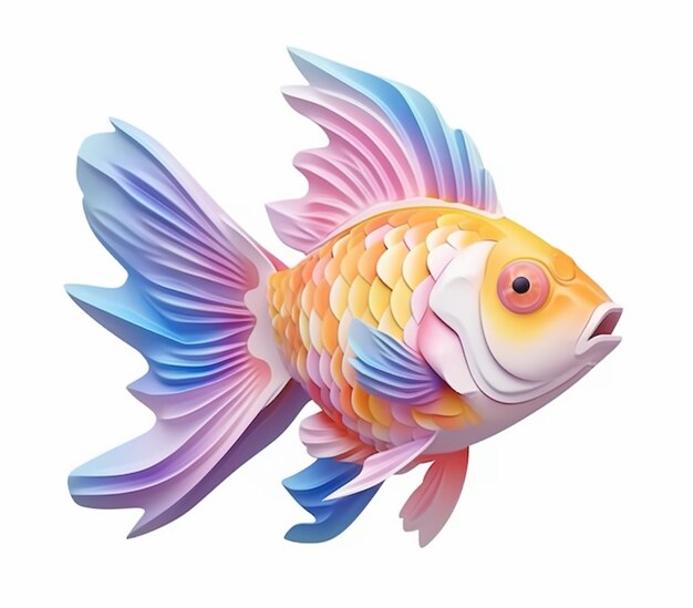 Photo poisson coupé en papier de couleurs vives sur fond blanc avec découpage génératif ai