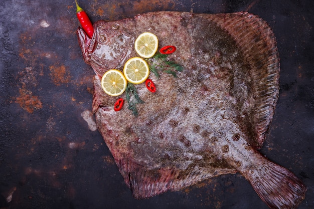 Poisson crue flet. Nourriture de fête d&#39;été