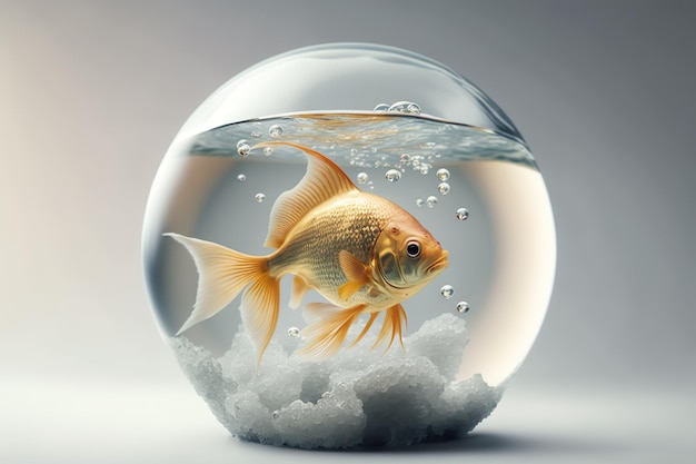 Un poisson dans une boule de verre avec un poisson rouge à l'intérieur.