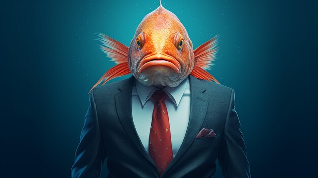 Photo un poisson dans un costume d'affairesgenerative ai