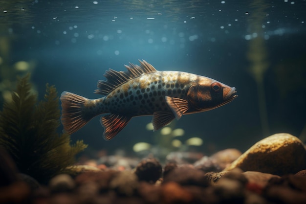 Poisson dans l'eau avec le mot poisson dessus