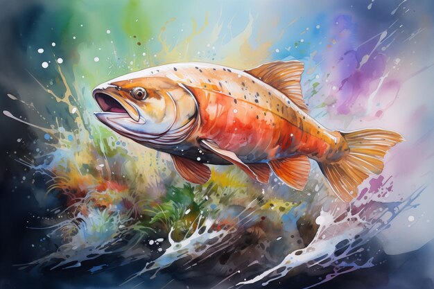 Poisson dans la rivière aquarelle style par Generative AI