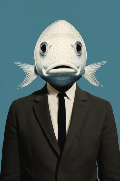 Photo le poisson dans la tête concept d'illustration collage éléments minimalistes