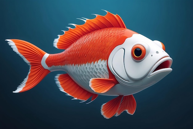 Poisson de dessin animé avec un corps rouge et un ventre blanc et des nageoires orange