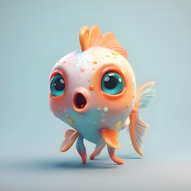 Poisson de dessin animé sur fond bleu illustration de rendu 3d