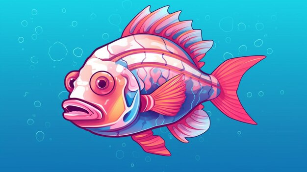 Un poisson de dessin animé avec un visage rose et un fond bleu