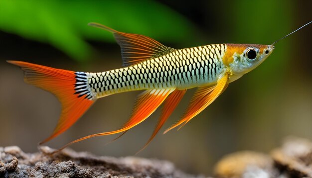 Photo un poisson doré avec une queue noire et blanche