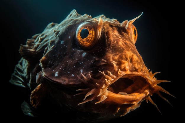 Poisson d'eau profonde au fond de l'océan Un poisson effrayant avec de grandes dents Monde sous-marin Illustration générative de l'IA