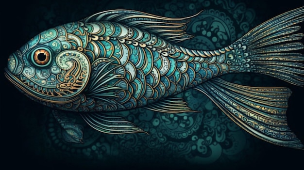 Un poisson avec un fond bleu et le mot poisson dessus