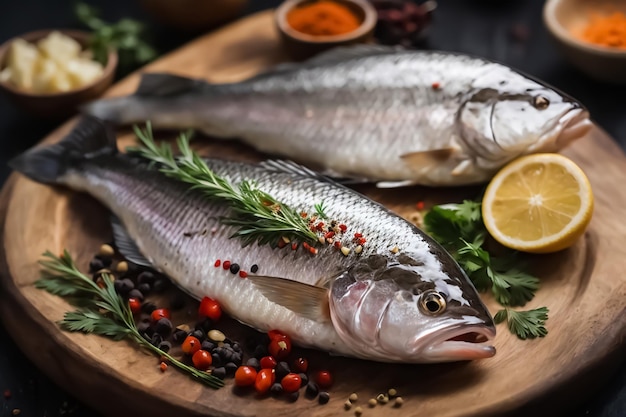 poisson frais avec des épices avant la cuisson