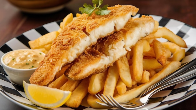 Poisson et frites avec frites