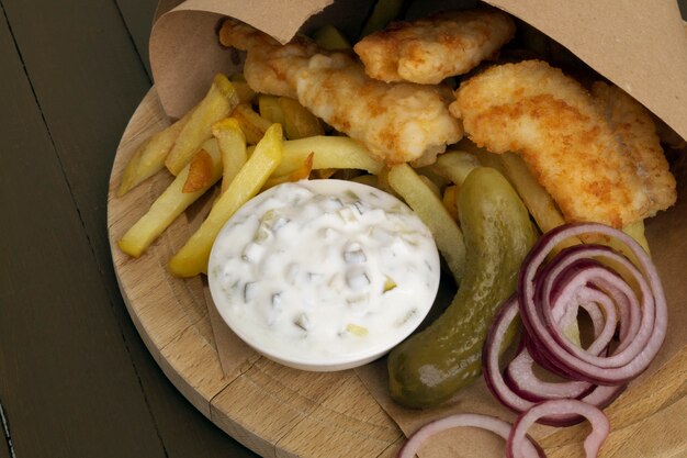 Le poisson et les frites. Un plat anglais traditionnel.