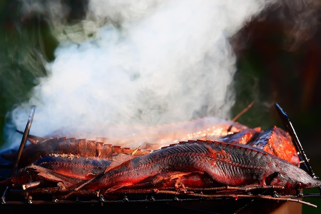 poisson fumé esturgeon fumée dans le fumoir