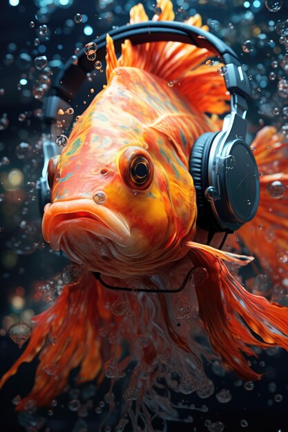 Un poisson funky avec des écouteurs de DJ.