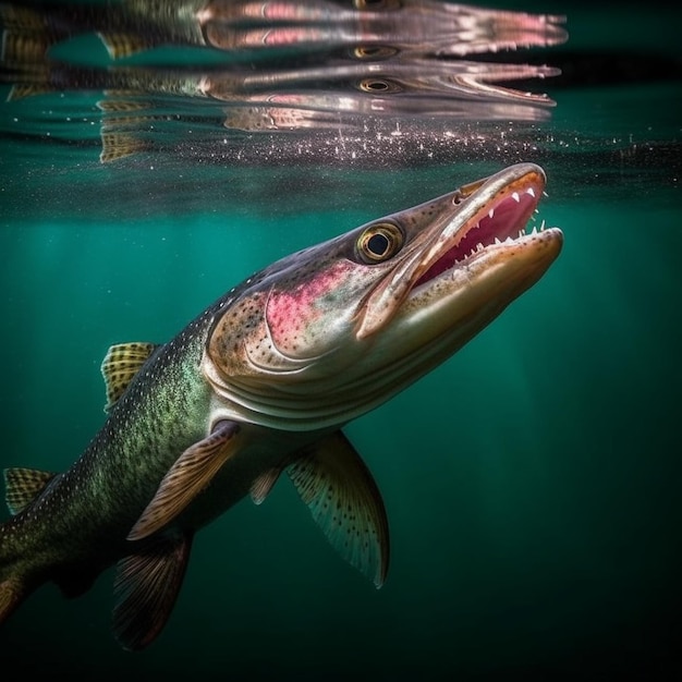 un poisson avec une grande bouche qui a un poisson dedans.