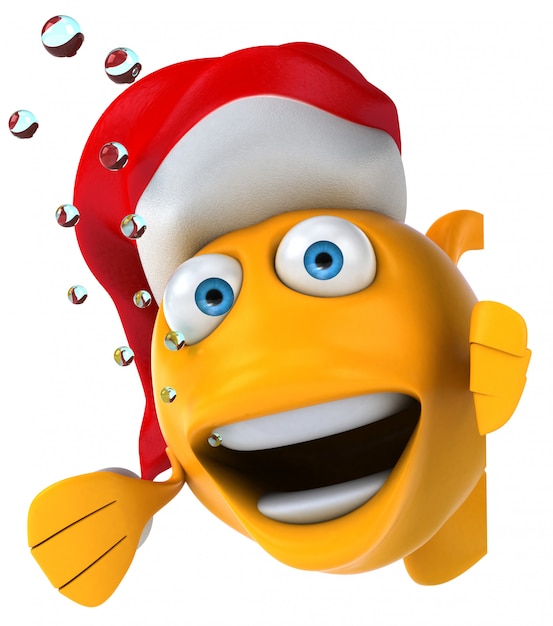poisson illustré drôle avec chapeau de Noël