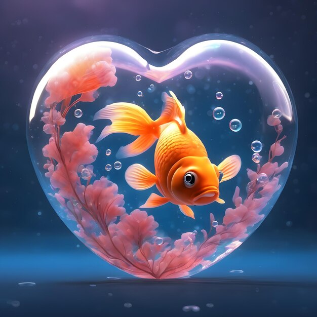 Photo poisson à l'intérieur d'une bulle en forme de coeur