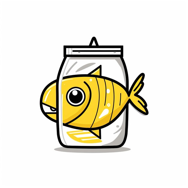 un poisson jaune dans un pot avec un couvercle blanc et un couverture blanche