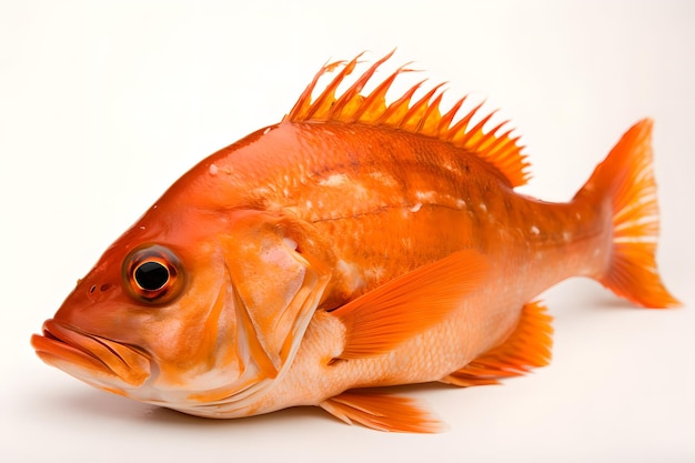 Un poisson jaune avec des nageoires orange et des nageoires orange est représenté.