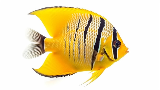 Un poisson jaune et noir sur fond blanc