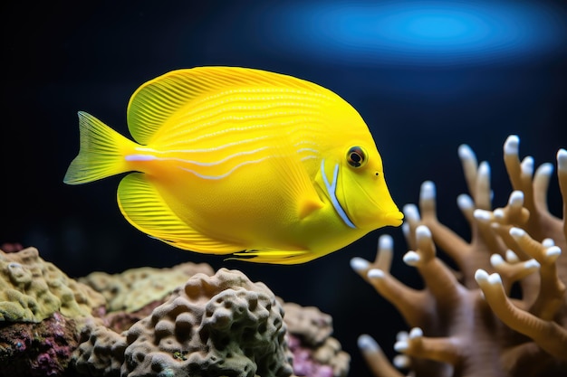 Photo poisson jaune sur le récif corallien