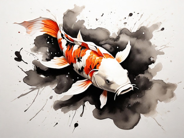 Poisson Koi dans des effets d'éclaboussure de style calligraphique créés à l'aide d'outils d'IA génératifs