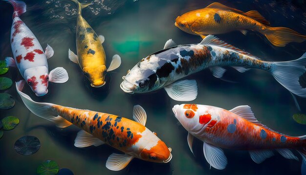 Poisson Koi dans un étang coloré photographié Generate AI