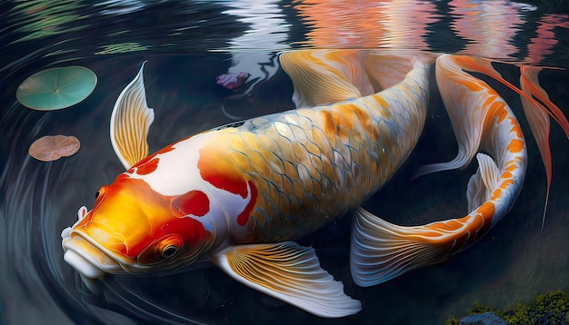 Poisson Koi dans un étang coloré photographié Generate AI