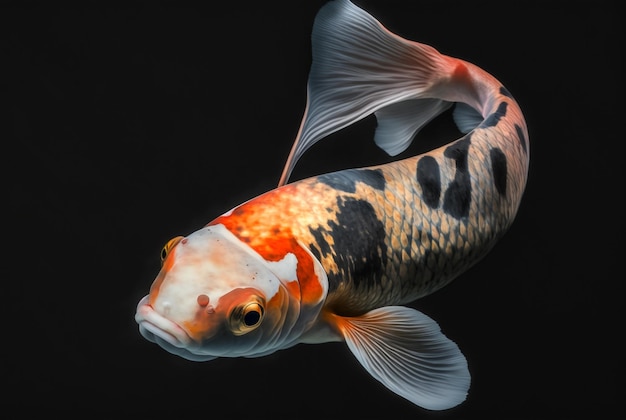 Poisson koi isolé fond noir IA générative