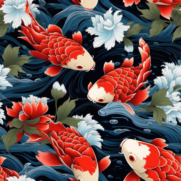 Photo le poisson koi à motif sans couture