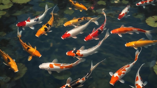 Le poisson Koi nageant dans un étang serein est un magnifique ai génératif