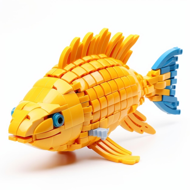 Un poisson Lego isolé sur un fond blanc