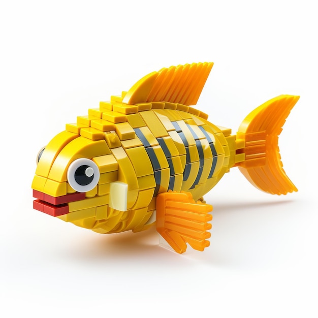 Un poisson Lego isolé sur un fond blanc