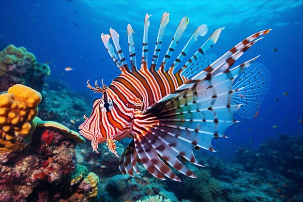 Photo le poisson-lion vibrant d'eilat explore la vie marine colorée de la mer rouge