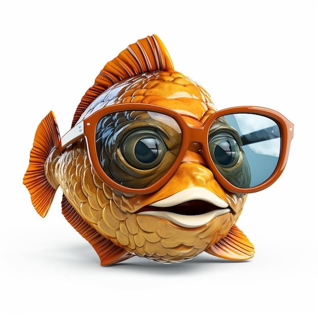 Poisson à lunettes de soleil sur fond blanc