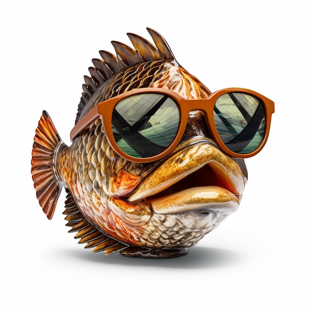 Poisson à lunettes de soleil sur fond blanc