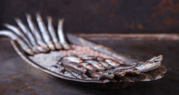 Poisson marin frais aux anchois. Nourriture de fête d&#39;été