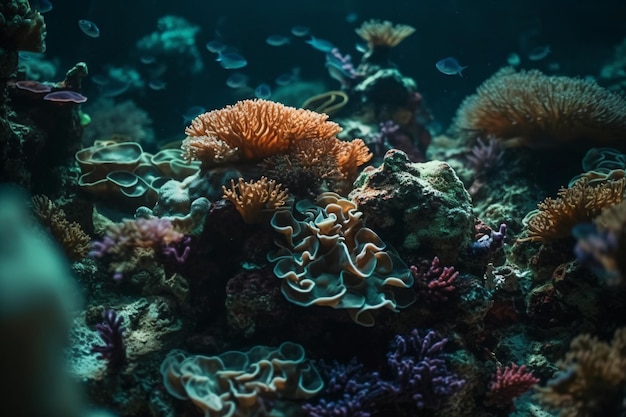 Un poisson nage parmi les coraux dans l'océan