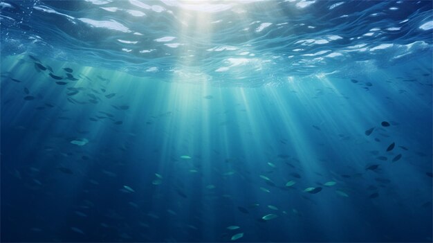 Poisson nageant dans l'océan avec la lumière du soleil qui brille à travers l'eau