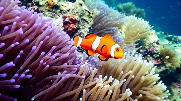 Poisson Nemo parmi les récifs coralliens Environnement marin généré par l'IA