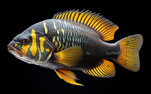 Poisson noir et jaune sur fond blanc