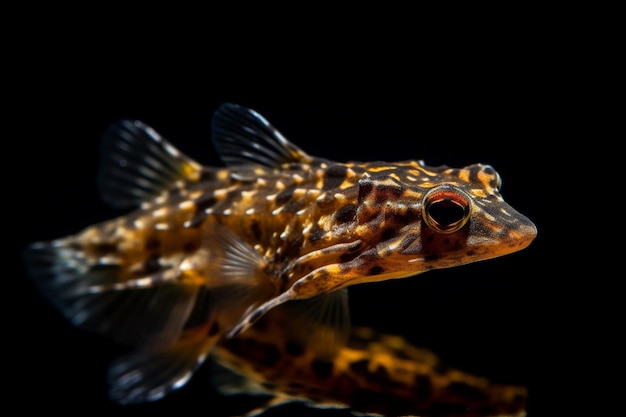 Photo un poisson avec un oeil rouge et un fond noir