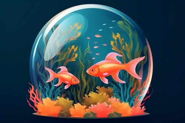 Poisson d'or flottant dans une illustration 3d de bulle de savon