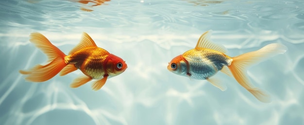 Poisson-orange et poisson-or blanc dans une scène tranquille d'eau ensoleillée.