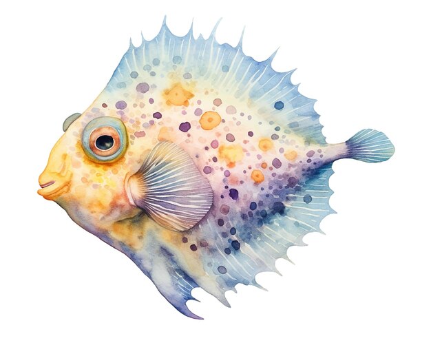poisson plie aquarelle sous l'eau croquis rapide peinture couleur aquarelle hérisson