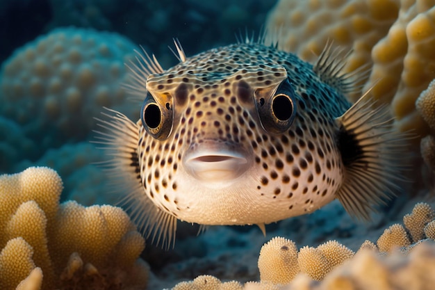 Poisson-porcupine sur un récif de la mer Rouge