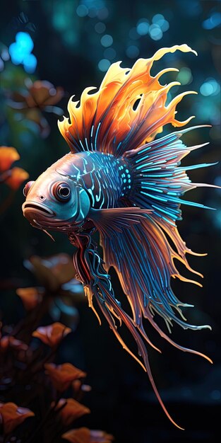 un poisson avec une queue bleue est montré sur l'image